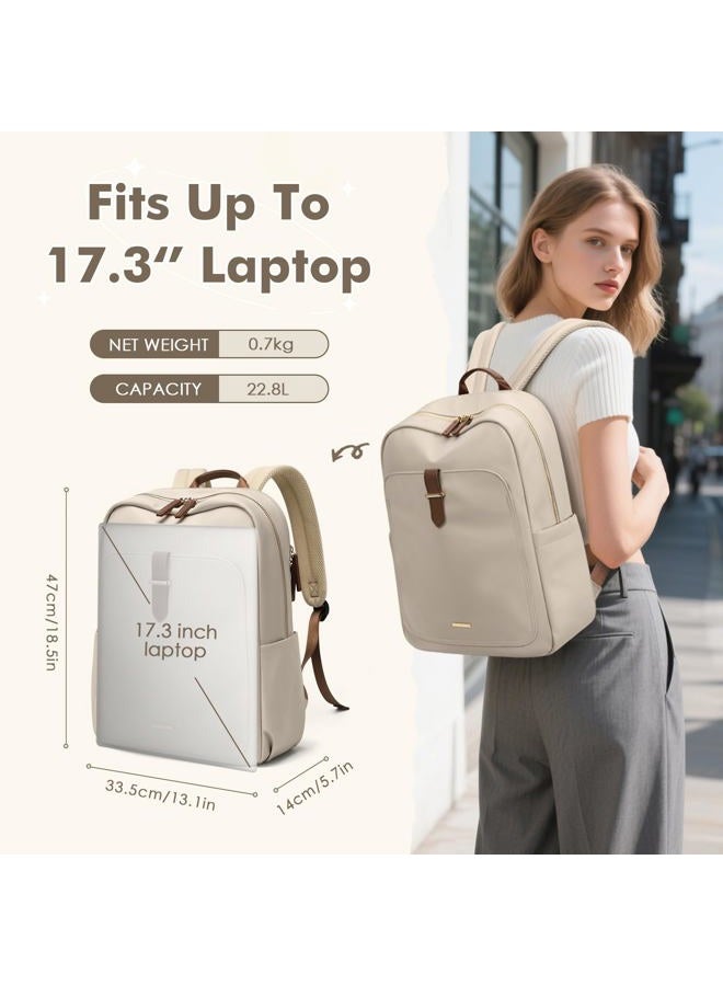 GOLF QUALITY Laptop Backpack for Women,Casual Work Business Backpacks Purse Carry on Travel Backpack, A-apricot, 17.3 Inch - Image 4
