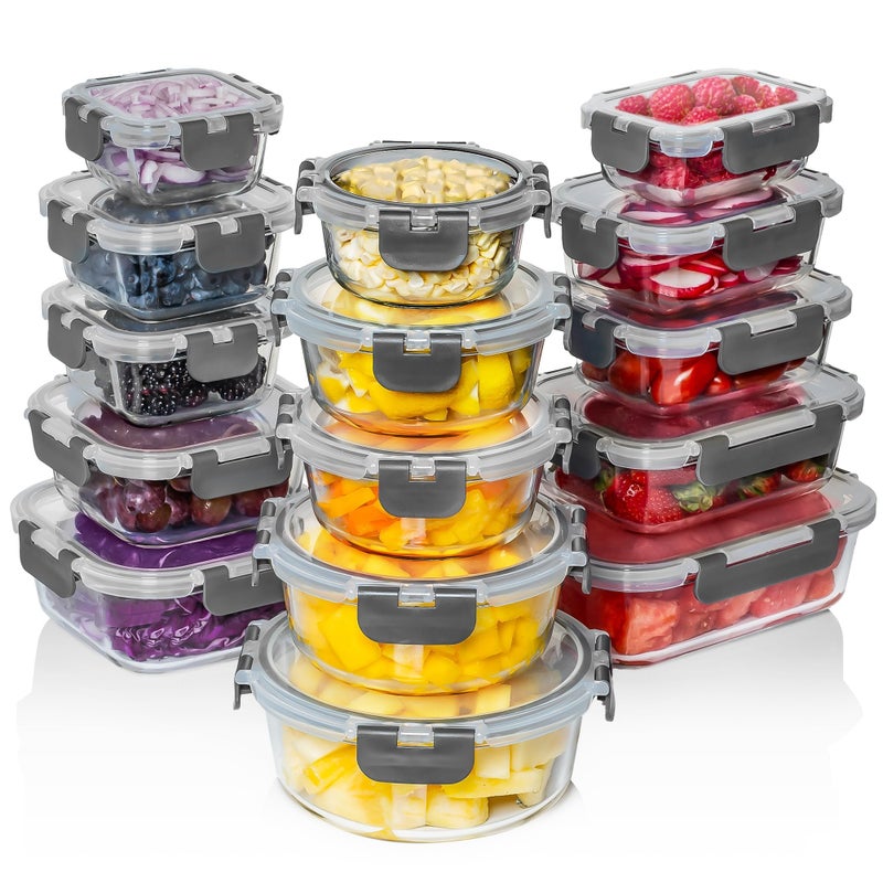 Razab 30 PC Glass Food Storage Containers with Lids - Reusable Glass Meal Prep Containers for Lunch & Leftovers - Airtight & Leakproof Snap Locking Lids - Oven, Freezer, Microwave & Dishwasher Safe - Image 1