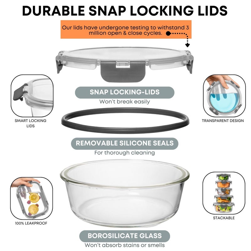 Razab 30 PC Glass Food Storage Containers with Lids - Reusable Glass Meal Prep Containers for Lunch & Leftovers - Airtight & Leakproof Snap Locking Lids - Oven, Freezer, Microwave & Dishwasher Safe - Image 3