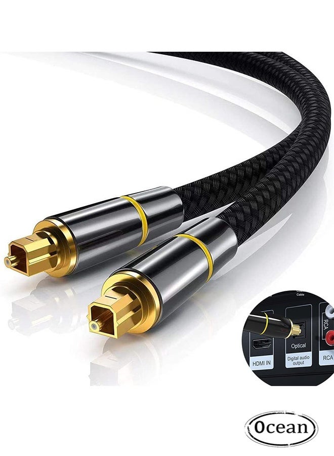 Ocean 1 Pcs Digital Optical Audio Cable, 24K Gold-Plated Nylon Braided Optical Fiber Male to Male Cable, 1.5 Meters Digital Optical Cable for Sound Bar, TV, Playstation - Image 1