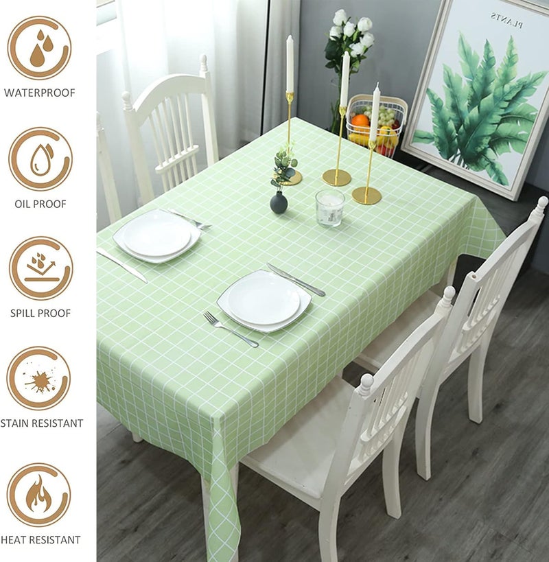 مفرش مائدة PVC نقشة كاروهات خضراء 137×183 سم - غطاء طاولة مستطيل مقاوم للماء والزيت والبقع - تصميم جينغهام قابل للمسح للمطبخ والنزهات والحفلات - Image 3