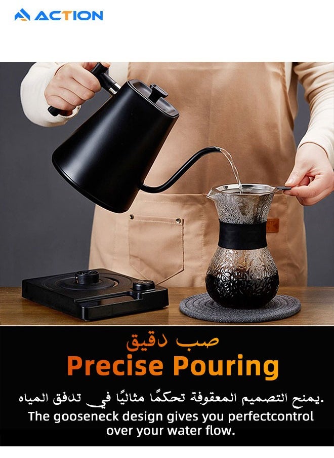 ACTION Electric Temperature Control Gooseneck Kettle, 1200W Smart Temperature Control V60 Coffee Kettle,Stainless Steel Electric Kettle with Insulation,1L Pour Over Teapot for Coffee and Tea  - Image 3