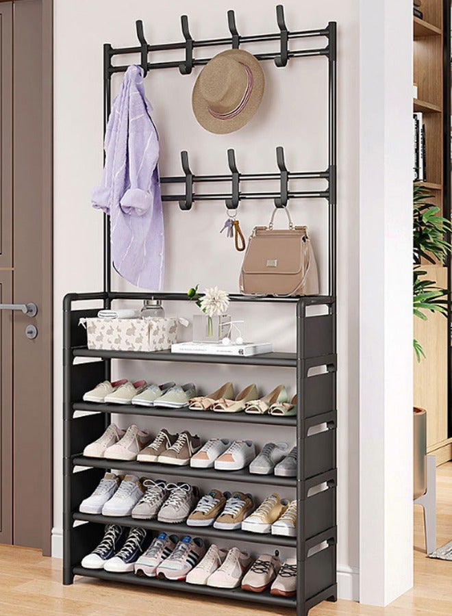 إسكدنيا رف أحذية 2 في 1، رف معاطف قابل للإزالة مع خطافات، مثالي للمنزل والشقة والمكتب - Image 1