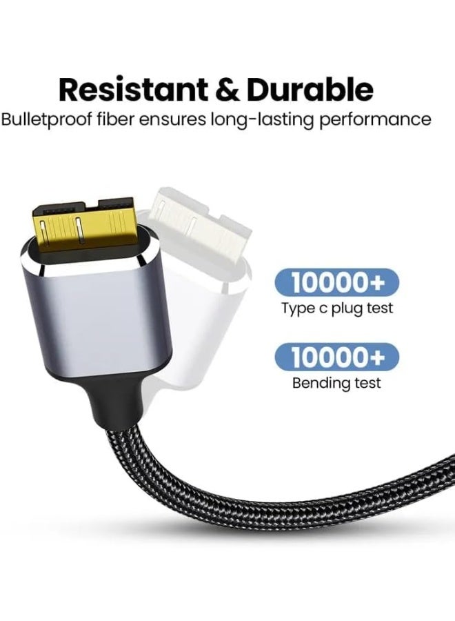 Micro B to Type-C Cable – 5Gbps High-Speed Data Transfer & 3A Fast Charging, Nylon, Compatible with MacBook, iPad, Galaxy S24, Laptops, and External Hard Drives – 0.5M / 1M - Image 3