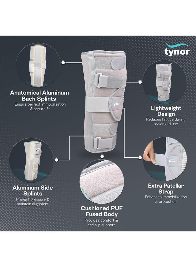 Tynor Knee Immobiliser 19"/48cm, for Support & Protection | Provides Support for Knee Injury, Pain Relief | Breathable, Comfortable for Men & Women | Pack of 1 (Grey, XL) - Image 2