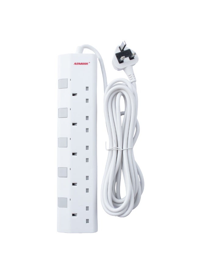 ADMORE 5-Gang 5-Meter Type G Extension Cord with Individual Switches & Indicator Lights | ESMA Approved, 13A Fused Plug, 3250W Max Power, Heavy Duty Cable | Power Strip for UK/UAE Home & Office