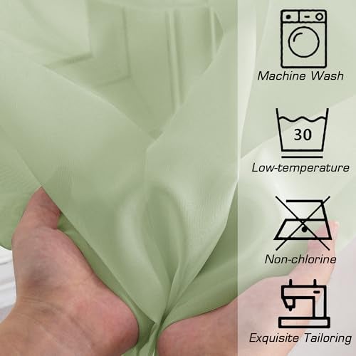 OWENIE Sheer Curtains 84 inches Long 2 Panels Set for Bedroom Living Room, Soft Solid Living Room Rod Pocket Light Filtering Curtains, 2 Pcs Each 42“ W x 84" L, Light Green - Image 5