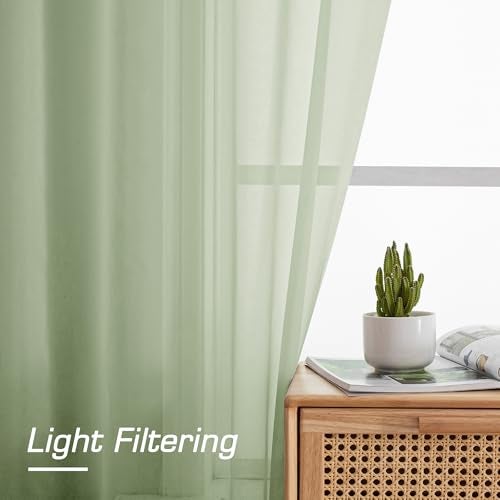 OWENIE Sheer Curtains 84 inches Long 2 Panels Set for Bedroom Living Room, Soft Solid Living Room Rod Pocket Light Filtering Curtains, 2 Pcs Each 42“ W x 84" L, Light Green - Image 4
