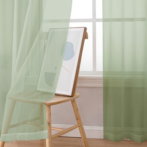 OWENIE Sheer Curtains 84 inches Long 2 Panels Set for Bedroom Living Room, Soft Solid Living Room Rod Pocket Light Filtering Curtains, 2 Pcs Each 42“ W x 84" L, Light Green - Image 3