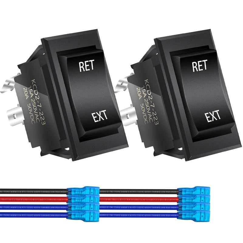 DaierTek Momentary RV Jack Switch 30 Amp 12V DC Reverse Polarity Rocker Switch Motor Control DPDT 4 Pin Power Jack Toggle Switch with Wires for 5th Wheel Tongue Trailer Stabilizer 2Pack