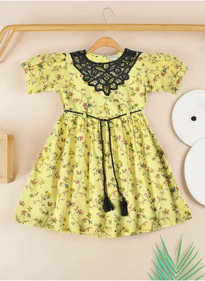 بيلا مودا Bella Moda Floral Printed Lace Detail Cotton Dress