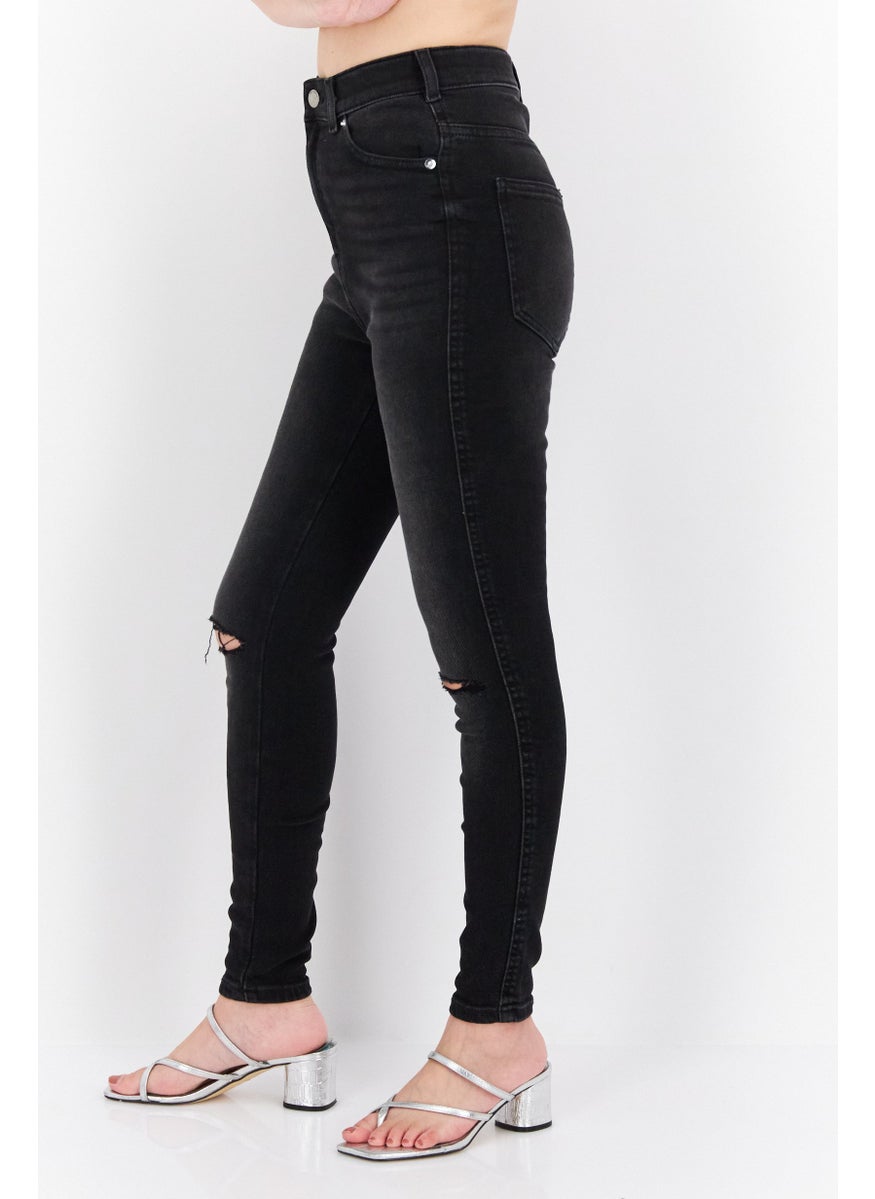 Dr Denim Women Super Skinny Fit Washed Stretchable Jeans, Black  - Image 2