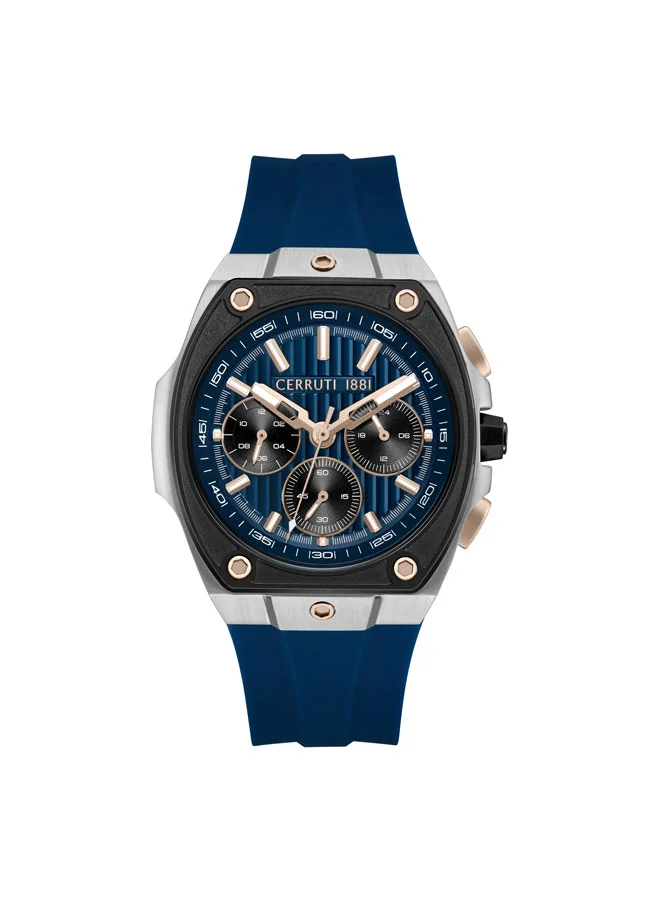 Cavedago 42.75mm Dark Blue Black Dial Silicone Strap Chronograph Watch For Men
