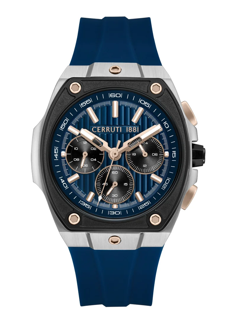 Cavedago Dark Blue Black Dial Silicone Strap Chronograph Watch For Men, 42.75mm