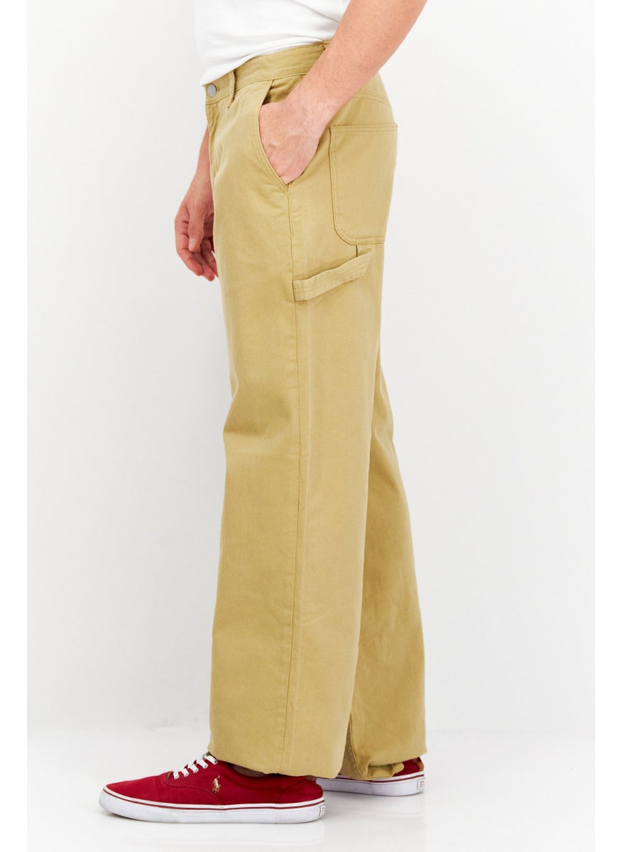 ESPRIT Men Regular Fit Plain Chino Pants, Khaki  - Image 3