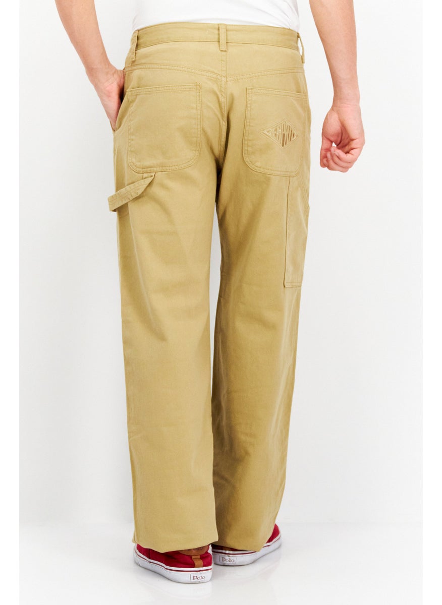 ESPRIT Men Regular Fit Plain Chino Pants, Khaki  - Image 1