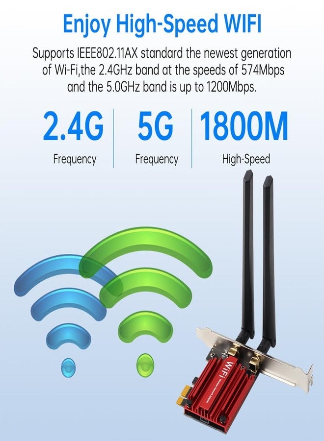 DERAPID WiFi 6 PCIe Card with Bluetooth 5.2 for Desktop, AX1800 Dual Band 2.4G/5G Wireless Adapter, 6dBi High Gain Antenna, Low Latency for Gaming & Streaming, Windows 10/11 - Image 4