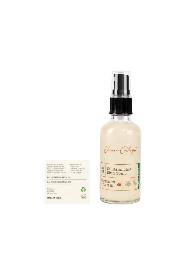 Oil Balancing Skin Tonic, 50 Ml, 100% Natural Aqueous Serum With Pure Essential Oils Of Tea Tree, Lavender, Aloe Vera And Witch Hazel, Reduces Acne And Oiliness In Teenagers And Adult Skin