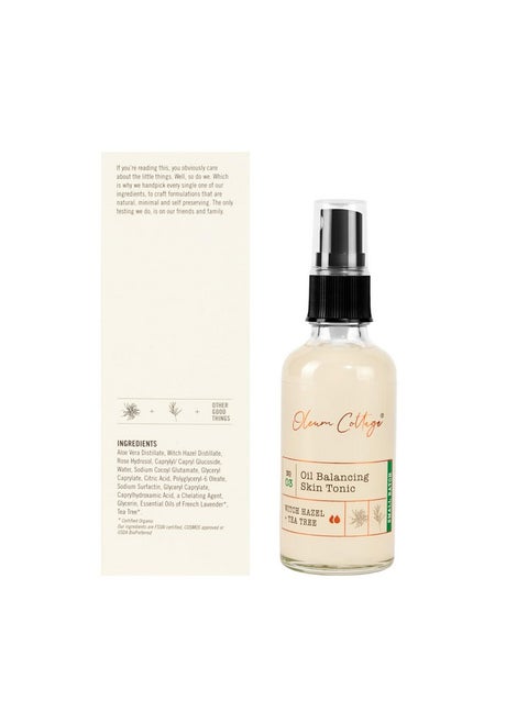 Oil Balancing Skin Tonic, 50 Ml, 100% Natural Aqueous Serum With Pure Essential Oils Of Tea Tree, Lavender, Aloe Vera And Witch Hazel, Reduces Acne And Oiliness In Teenagers And Adult Skin