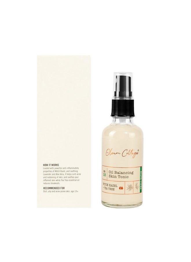 Oil Balancing Skin Tonic, 50 Ml, 100% Natural Aqueous Serum With Pure Essential Oils Of Tea Tree, Lavender, Aloe Vera And Witch Hazel, Reduces Acne And Oiliness In Teenagers And Adult Skin