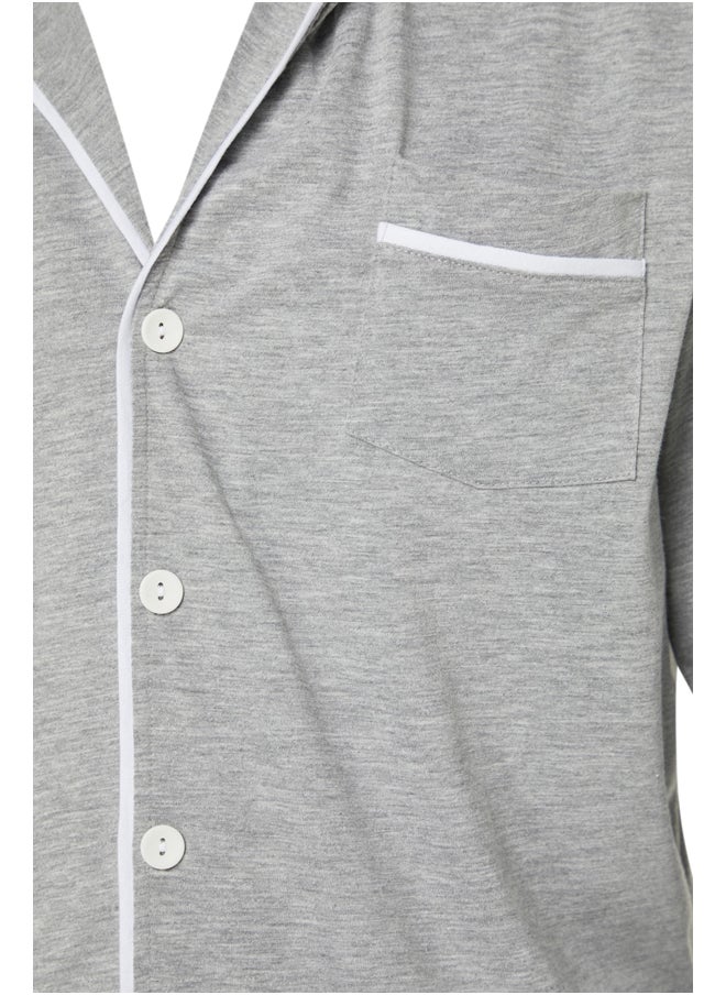 trendyol - Gray Men's Regular Fit Top Piping Detailed Knitted Pajamas Set - Image 1