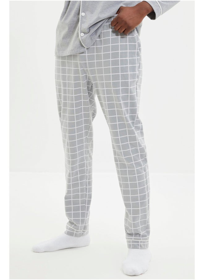 trendyol - Gray Men's Regular Fit Top Piping Detailed Knitted Pajamas Set - Image 1