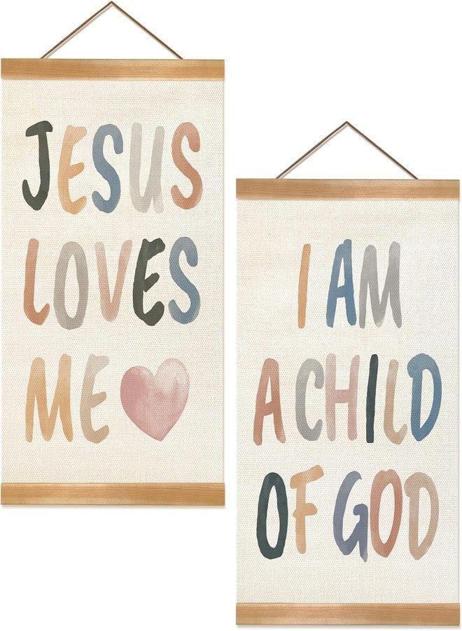 ZTGDA Kids Wall Art Set of 2-Jesus Loves Me I Am a Child of God,Christian Religious Bible Verse Wall Hanging for Nursery, Kids Room Decor, Girls and Boys Room, Boys Girls Bedroom, Playroom, Classroom Poster Decoration - Image 1