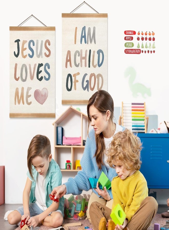 ZTGDA Kids Wall Art Set of 2-Jesus Loves Me I Am a Child of God,Christian Religious Bible Verse Wall Hanging for Nursery, Kids Room Decor, Girls and Boys Room, Boys Girls Bedroom, Playroom, Classroom Poster Decoration - Image 4