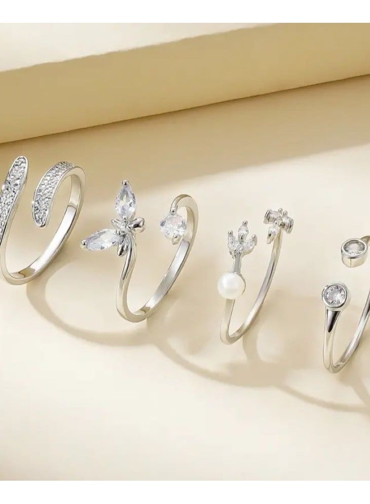 4pcs Adjustable open rings with zirconia - Image 1