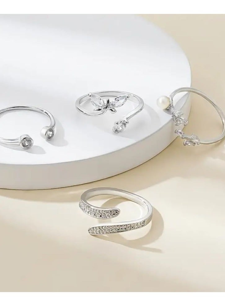 4pcs Adjustable open rings with zirconia - Image 2