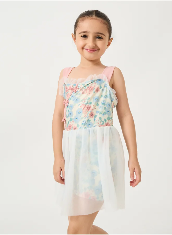 ستايلي Floral Print Square Neck Layered Swimsuit