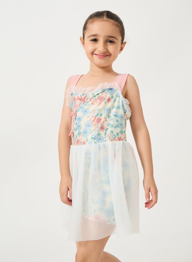 Styli Floral Print Square Neck Layered Swimsuit  - Image 2
