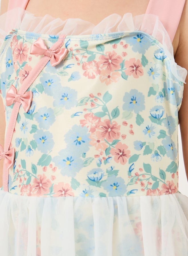 Styli Floral Print Square Neck Layered Swimsuit  - Image 3