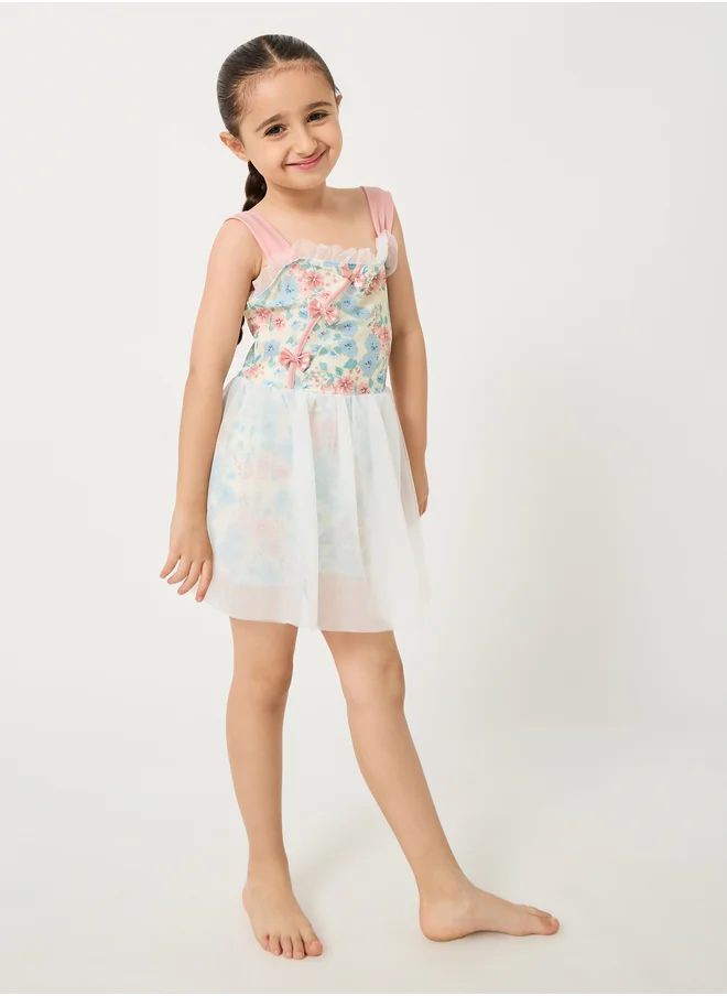 ستايلي Floral Print Square Neck Layered Swimsuit