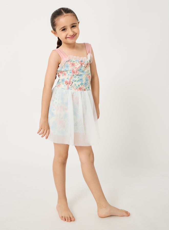 Styli Floral Print Square Neck Layered Swimsuit  - Image 1