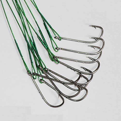 Laxygo 20pcs Wire Leader Hook Rigs Baitholder Fishing Hook Nylon Coated Fishing Wire Leader with Swivel (10inch Green, 1/0-20pcs) - Image 2