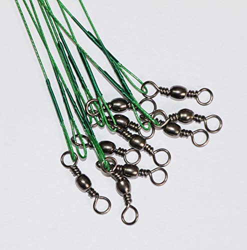 Laxygo 20pcs Wire Leader Hook Rigs Baitholder Fishing Hook Nylon Coated Fishing Wire Leader with Swivel (10inch Green, 1/0-20pcs) - Image 3