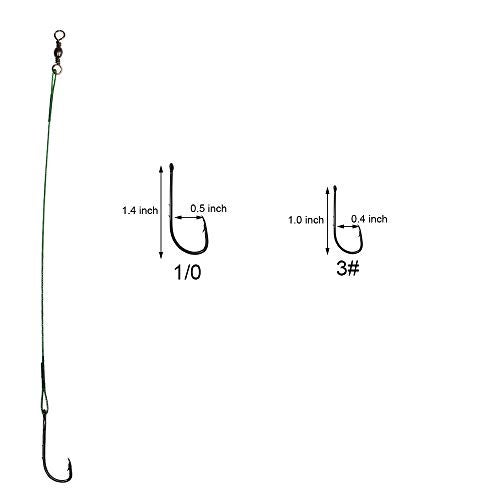 Laxygo 20pcs Wire Leader Hook Rigs Baitholder Fishing Hook Nylon Coated Fishing Wire Leader with Swivel (10inch Green, 1/0-20pcs) - Image 4
