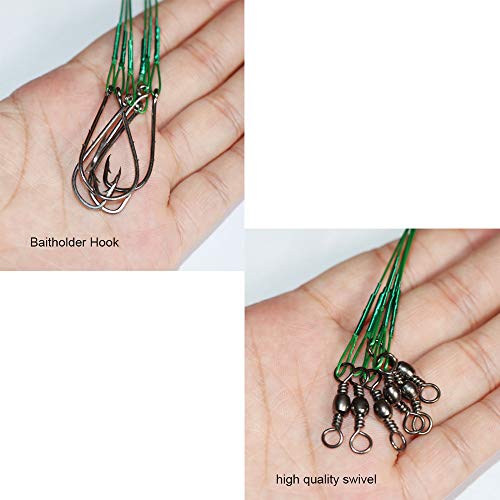 Laxygo 20pcs Wire Leader Hook Rigs Baitholder Fishing Hook Nylon Coated Fishing Wire Leader with Swivel (10inch Green, 1/0-20pcs) - Image 5