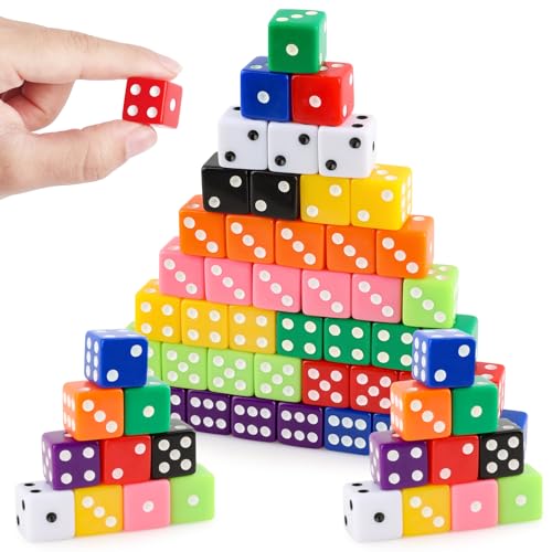 Hxezoc 50 Pieces Colored Dice Set 16mm Standard Game Dices Acrylic 6 Sided Colorful Bulk Casino Dice for Casino Theme Party Board Games Vegas Birthday Party Supplies Square Corner - Image 1