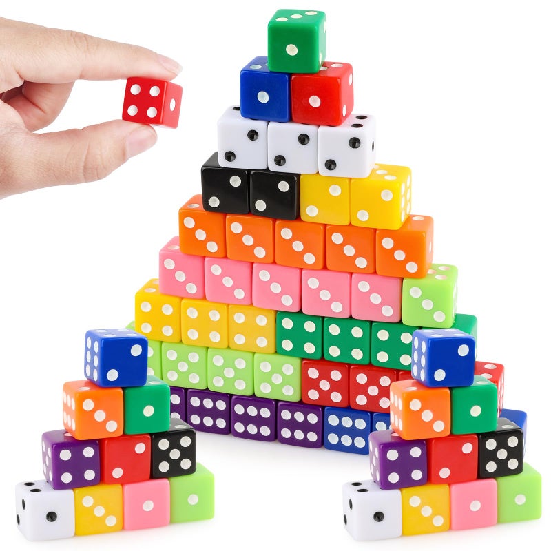 Hxezoc 50 Pieces Colored Dice Set 16mm Standard Game Dices Acrylic 6 Sided Colorful Bulk Casino Dice for Casino Theme Party Board Games Vegas Birthday Party Supplies Square Corner - Image 3