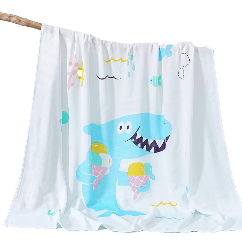 BEMBIKA Bamboo Muslin Blanket Baby 110X110 Cm Stroller Blanket Receiving Blanket for Newborn Unisex Baby (Ice Cream Shark) - Image 1