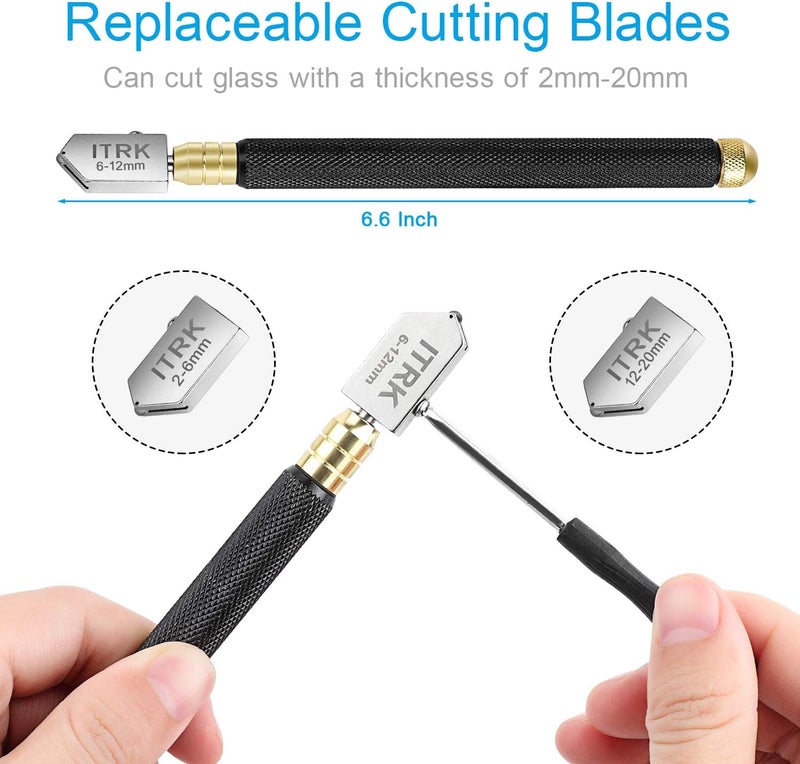 Camdios Glass Cutter 2mm-20mm, Upgrade Glass Cutter Tool, Pencil Style Oil Feed Carbide Tip for Glass Cutting/Tiles/Mirror/Mosaic. - Image 4