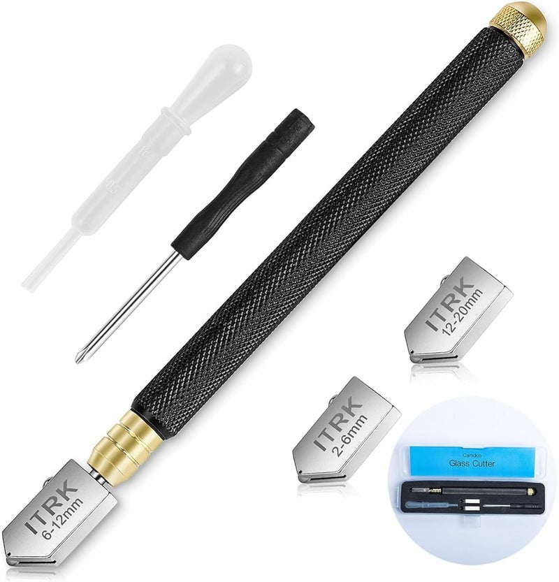 Camdios Glass Cutter 2mm-20mm, Upgrade Glass Cutter Tool, Pencil Style Oil Feed Carbide Tip for Glass Cutting/Tiles/Mirror/Mosaic. - Image 1