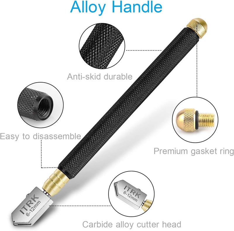 Camdios Glass Cutter 2mm-20mm, Upgrade Glass Cutter Tool, Pencil Style Oil Feed Carbide Tip for Glass Cutting/Tiles/Mirror/Mosaic. - Image 5