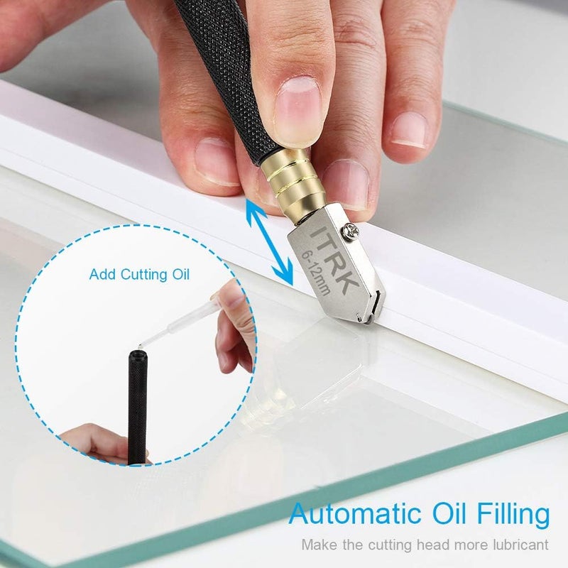 Camdios Glass Cutter 2mm-20mm, Upgrade Glass Cutter Tool, Pencil Style Oil Feed Carbide Tip for Glass Cutting/Tiles/Mirror/Mosaic. - Image 3