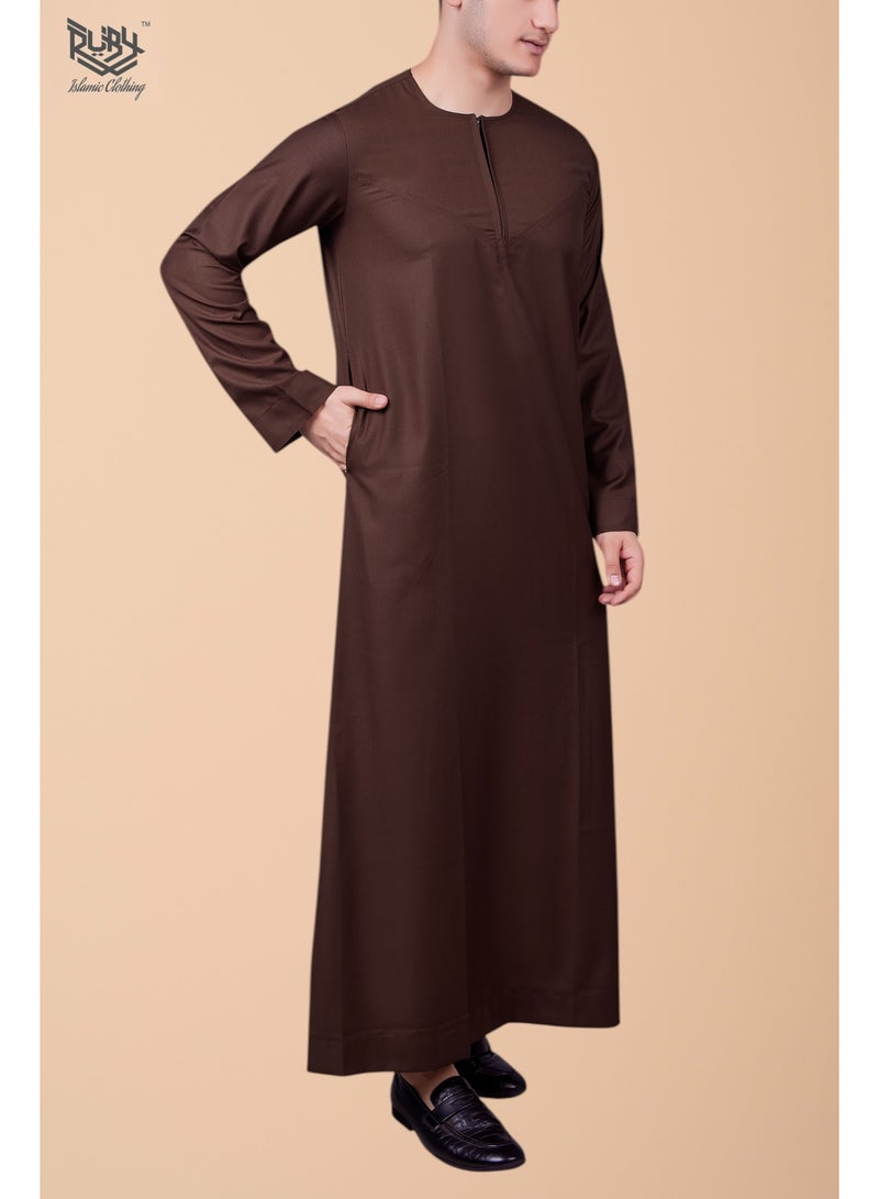روبي للملابس الإسلامية كندورة إماراتية بني كلاسيكية ثوب جبّة دِشداشة بسحاب - Image 3