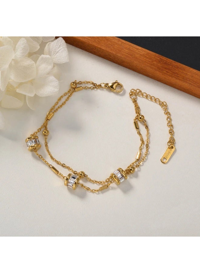 جوليا ستور سوار من الفولاذ المقاوم للصدأ مطلي بالذهب عيار 18 قيراطًا للنساء، أساور كهدية، الأكثر مبيعًا، جديد، حفلات الفتيات، سيدات، بسيط، فاخر، عصري، سحر، سوار مزدوج الطبقات، مصنوع يدويًا، أعياد الميلاد - Image 4