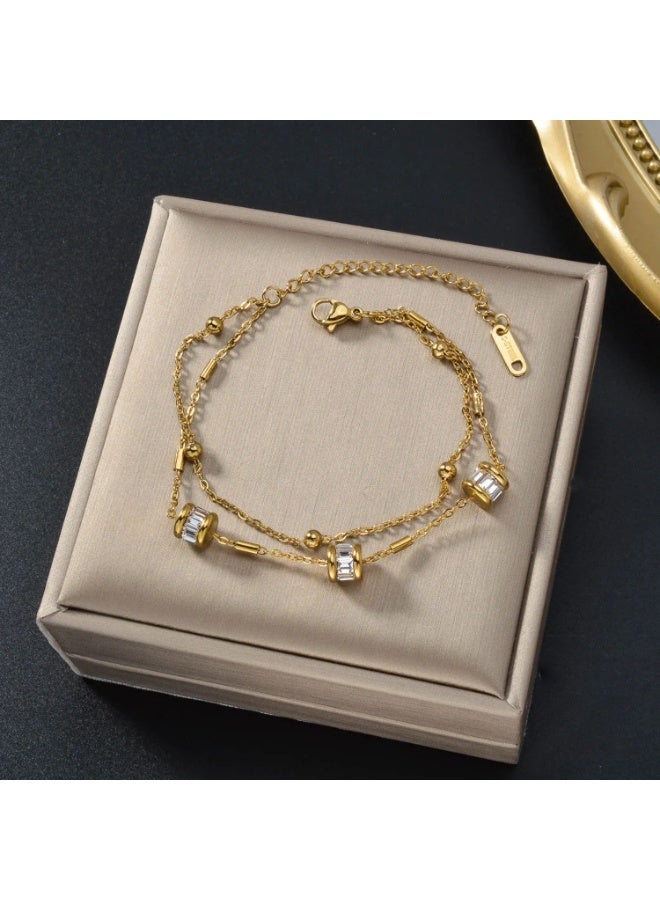 جوليا ستور سوار من الفولاذ المقاوم للصدأ مطلي بالذهب عيار 18 قيراطًا للنساء، أساور كهدية، الأكثر مبيعًا، جديد، حفلات الفتيات، سيدات، بسيط، فاخر، عصري، سحر، سوار مزدوج الطبقات، مصنوع يدويًا، أعياد الميلاد - Image 1