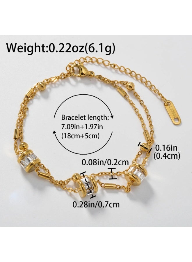 جوليا ستور سوار من الفولاذ المقاوم للصدأ مطلي بالذهب عيار 18 قيراطًا للنساء، أساور كهدية، الأكثر مبيعًا، جديد، حفلات الفتيات، سيدات، بسيط، فاخر، عصري، سحر، سوار مزدوج الطبقات، مصنوع يدويًا، أعياد الميلاد - Image 3